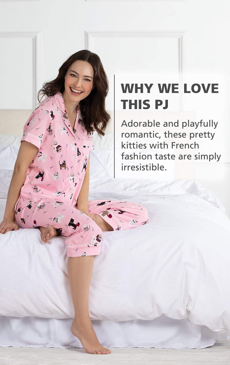 PajamaGram Cat Pajamas for Women - Short Sleeve PJs for Women, Pink, M, 10-12 - Image 3